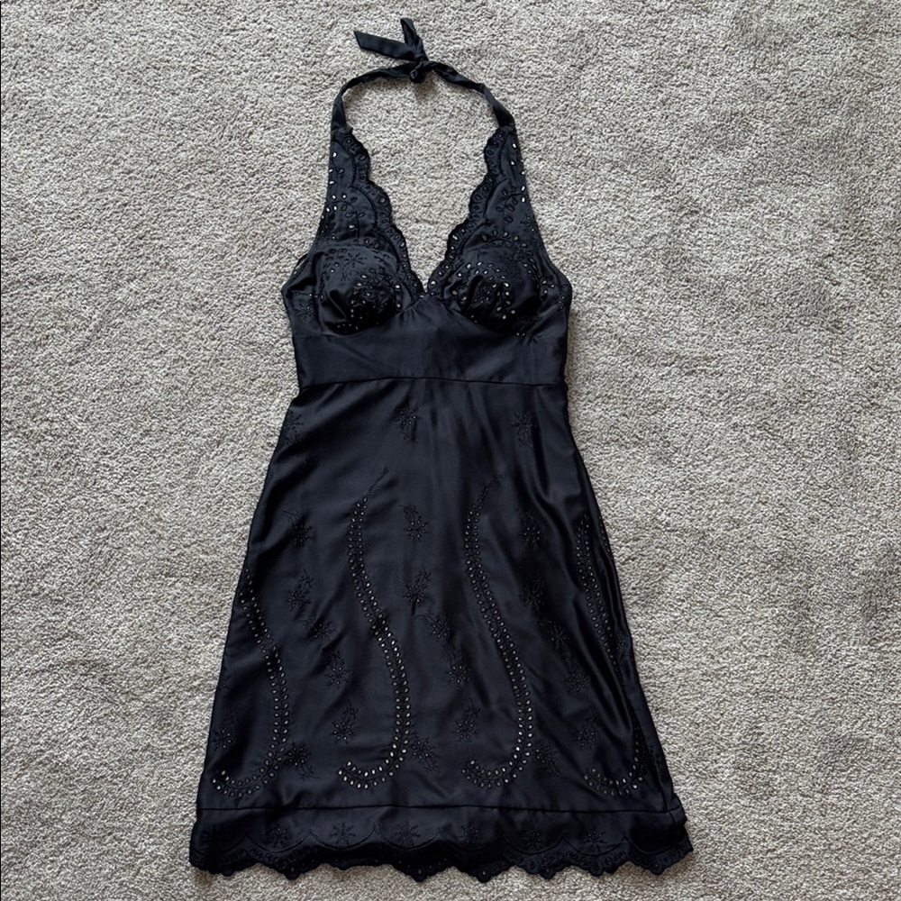 white house black market black laser cut out halter dress